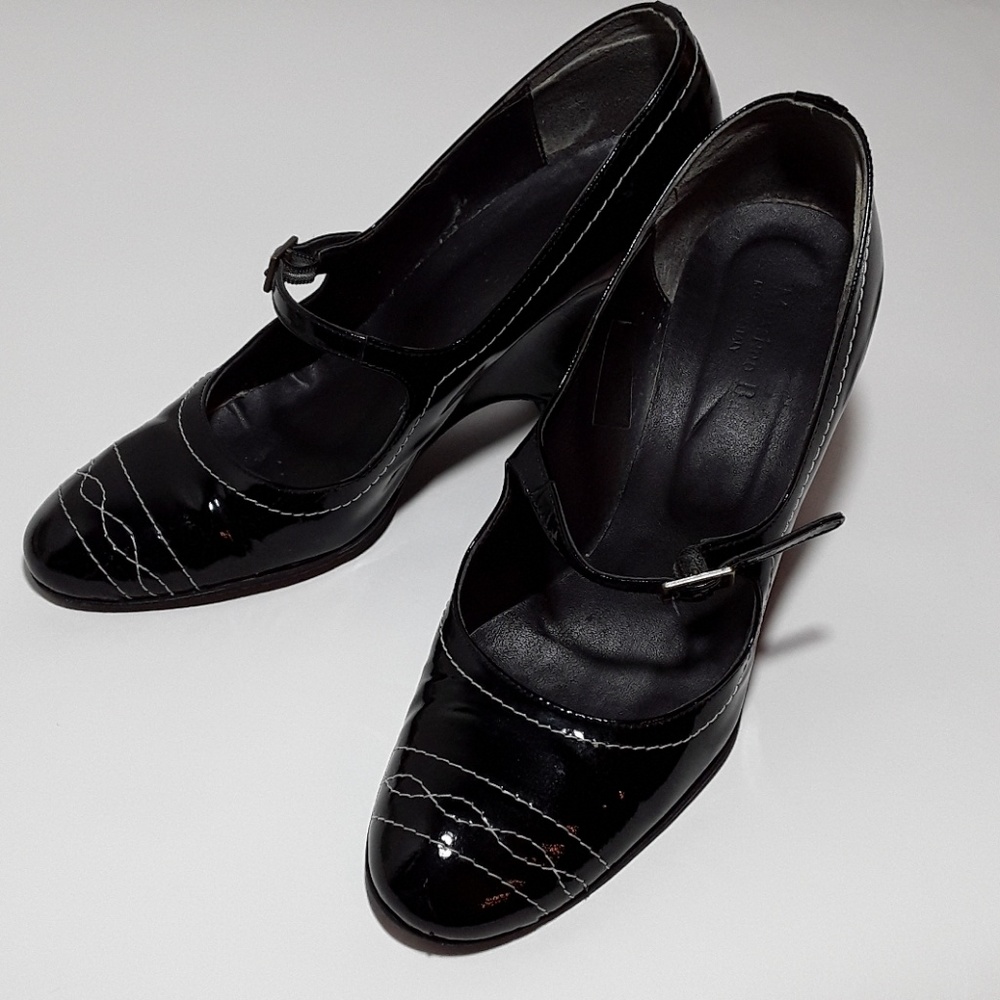 Massimo Baldi leather high heal wedge shoes